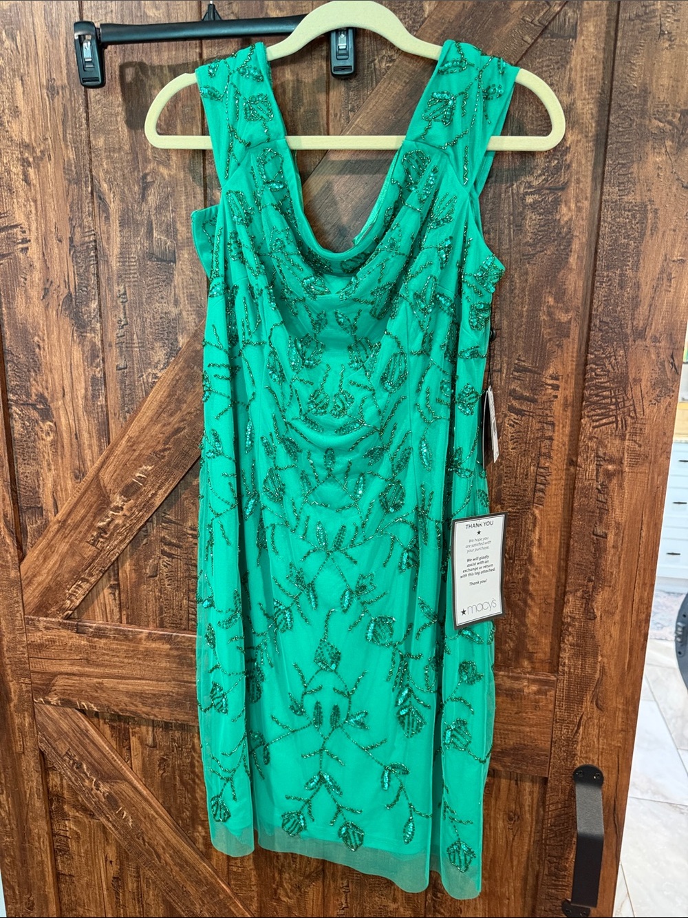 Adrianna Papell Beaded Cowl Neck Midi Dress in Emerald
